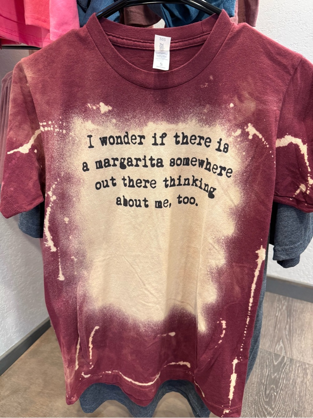 Women’s Burgundy Bleach-Effect Graphic Tee - I Wonder If There Is A Margarita